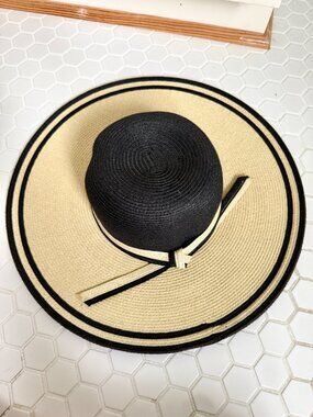 Karen Keith Wide Brim Sun Hat Black Tan Bow Beach Resort Vacation
